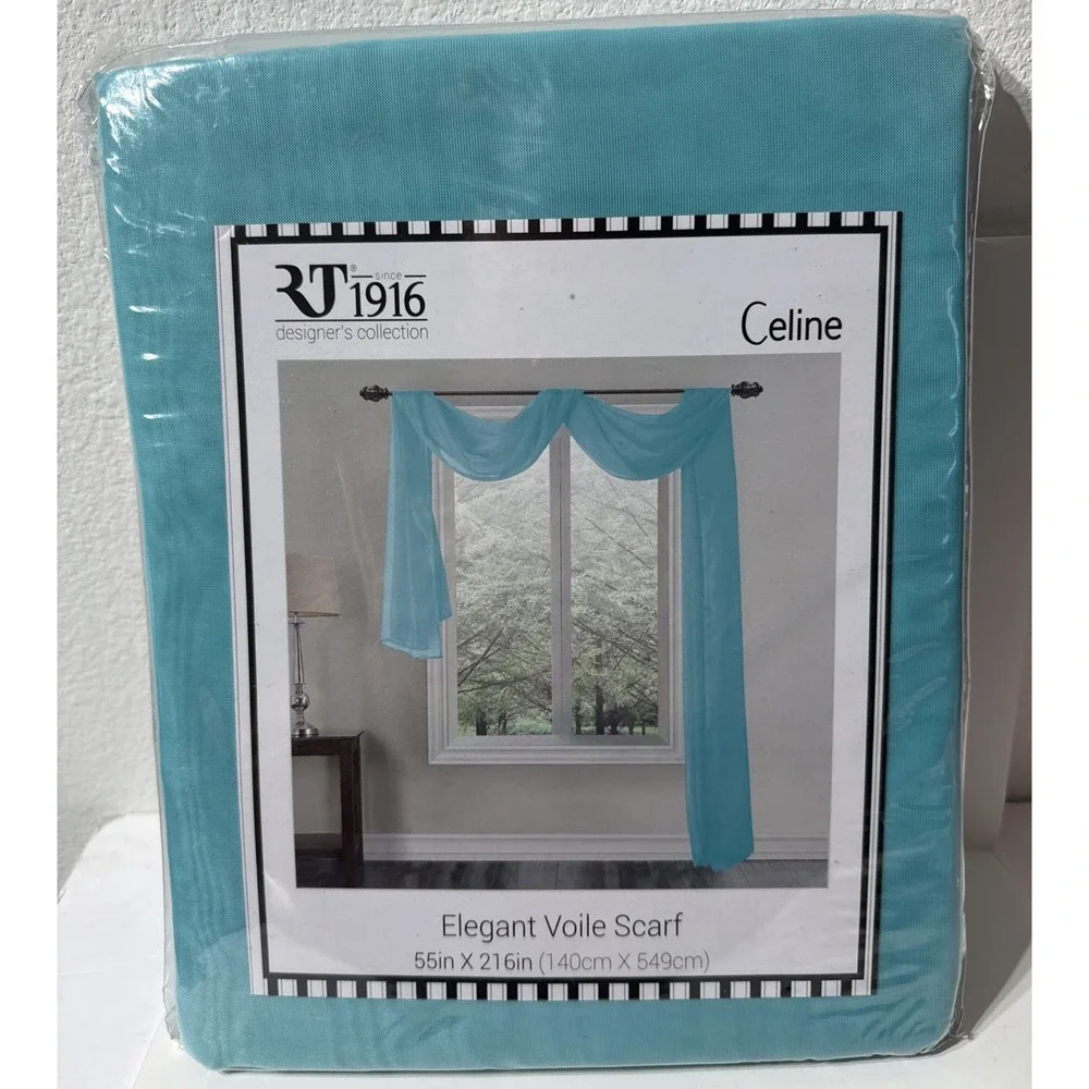 Celine Elegant Voile Scarf Sheer 55 x 216 in Polyester Curtain Valance AQUA Blue